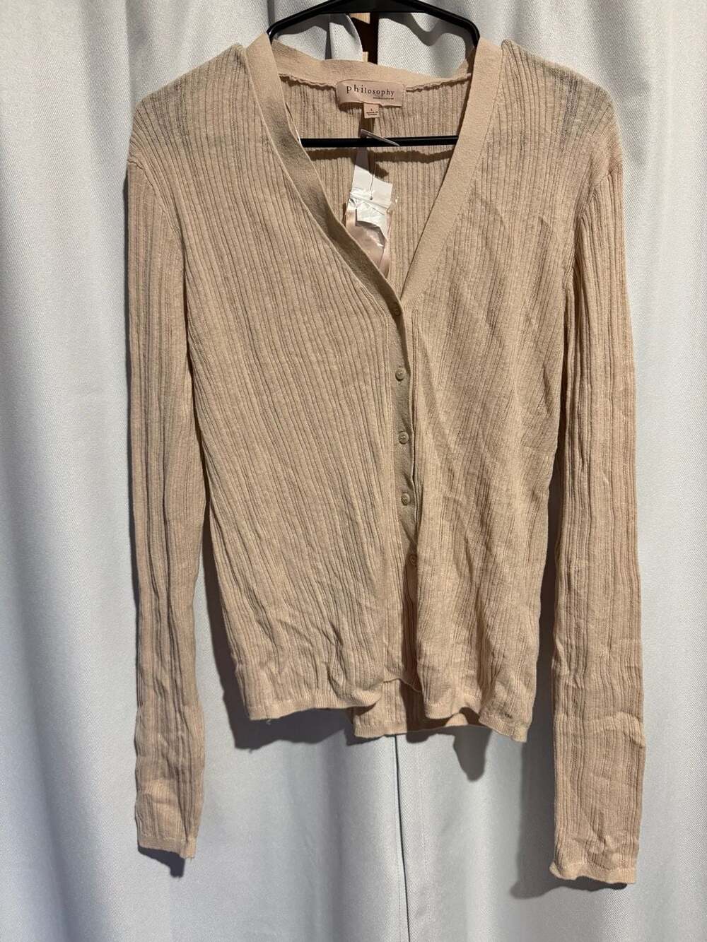 Philosophy Republic Clothing Cardigan Size L Beige Ribbed Knit